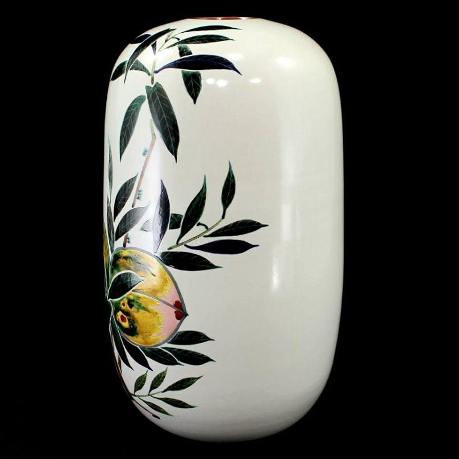 Amazon.co.jp: 青九谷釉彩桃之図花瓶 梶本太衛 造 九谷正峰 9号