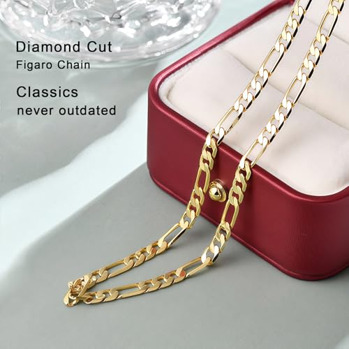 Gold Chain for Men & Women,14K Gold Chain Necklace for Women & Men Chains for Mens Figaro Chains Necklaces 4mm Width,20” 22” 24”18” - Image 5