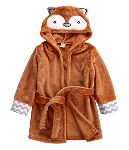 Glosun Baby Coral Fleece Bathrobe Toddler Kids Hooded Terry Robe Cartoon Animal Pajamas Sleepwear Bath Wrap (5T, Orange Fox)