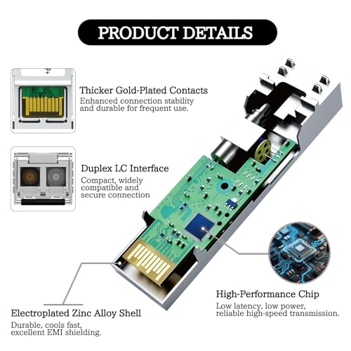 Image of 10GBase SR SFP+ Transceiver - SFP+ to LC Module 850nm 300m DOM Duplex LC MMF Optical Transceiver Module for MSA Compliant Tquipment from Cisco SFP-10G-SR Ubiquiti UniFi Mikrotik D-Link