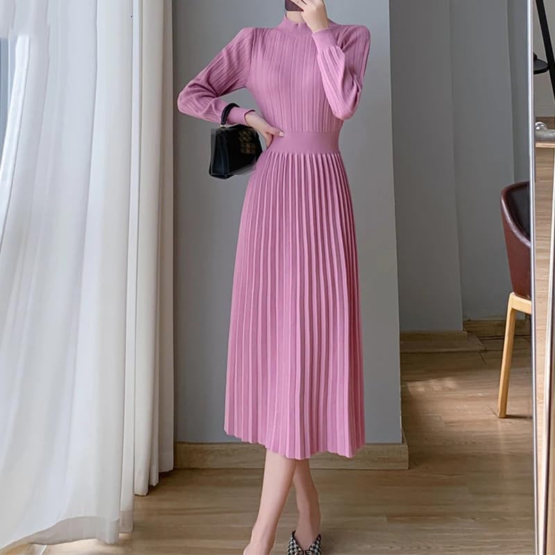 Vestido de punto para mujer, cuello alto, cintura y parte inferior de cintura