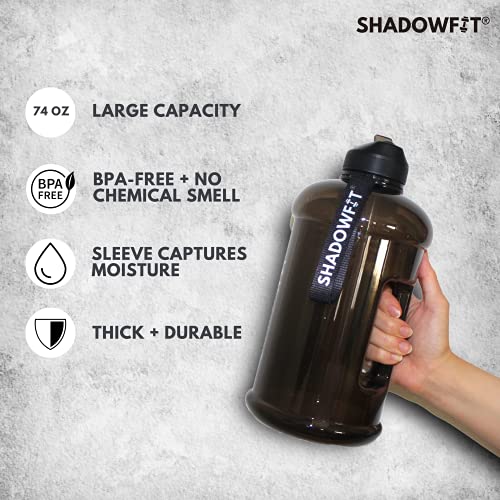 Shadowfit Half Gallon Water Bottles (74 ounce, 2.2 Liter) with Straw Lid Handle and Storage Sleeve - Large Jug Holder with Strap for Drinking during Workout and Exercise - Thumbnail 4