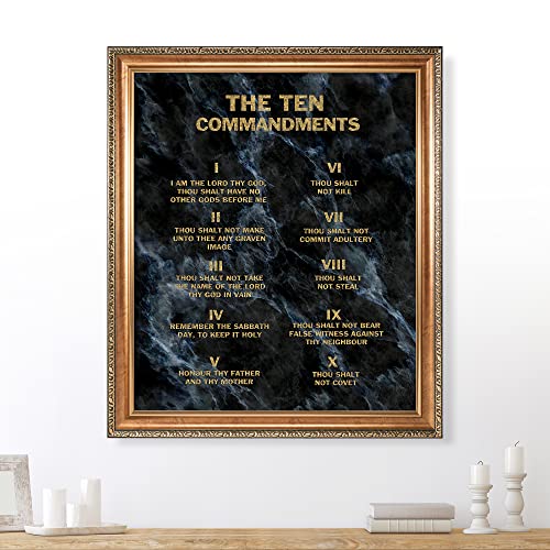 The Ten Commandments(Black Texture) Framed Size:34.5 x 28.5 inches,Image Size:30X24 inches,Gold Embossing Frame The World Classic Art Reproductions,Wall Art for Home Decor