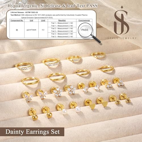 Jstyle Hypoallergenic Gold Stud Hoop Earrings for Women Men Surgical Stainless Steel Flat Back Earrings Small 14K Gold Huggie Hoops Cartilage Earring Set for Multiple Piercing Jewelry Gifts for Women3