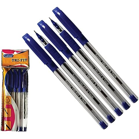 5 x 0.7mm Tip SAINO Tri-Fit Triangular BLUE Ballpoint Pens Smooth Fine Writing Cover