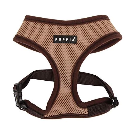Puppia Soft Dog Harness No Choke Over-The-Head Triple Layered Breathable Mesh Adjustable Chest Belt and Quick-Release Buckle, Beige, X-Small