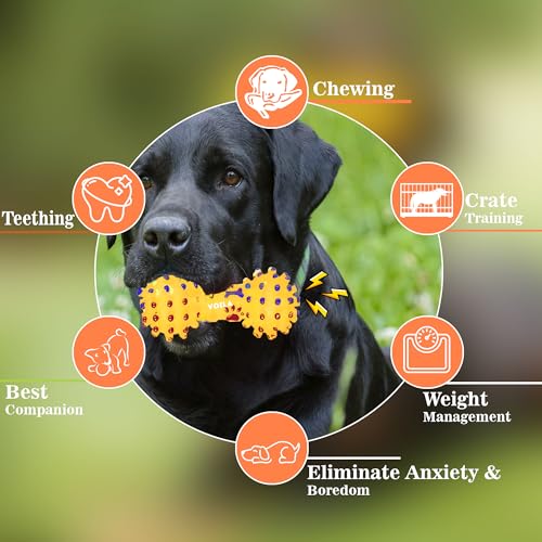 Image of Voila Pet Dumbbell Toy for Dogs, Durable & Safe Toy for Small, Medium & Large Breeds, Interactive for Playtime & Fetch, Non-Toxic, Squeaky Dumbbell (Pack of 1) Yellow