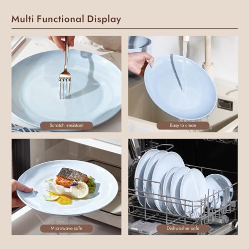 KINGSTONE 12-Piece Bone China Dinnerware Set for 4, Lightweight Porcelain Round Plates and Bowls Set, Durable Scratch Resistant Ceramic Dinner Set, Microwave & Dishwasher Safe, Misty Blue by KINGSTONE - Image 6