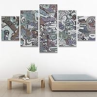 SIGNWIN 5 Panel Canvas Wall Art Modern Art Decorative Decorative Elements Digital Art Multicolor Patterns Urban for Home Decorations Ready to Hang - 60