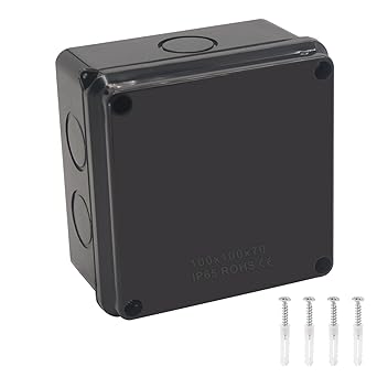Junction Box IP65 Outdoor Waterproof Box with Reserved Holes ABS Plastic Electrical Box Dustproof Project Enclosure for Electronics Black 3.9