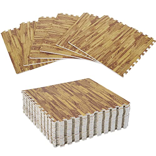 Soozier 72 Sq Ft Interlocking Puzzle Foam Floor Tile Mats - Light Wood Grain