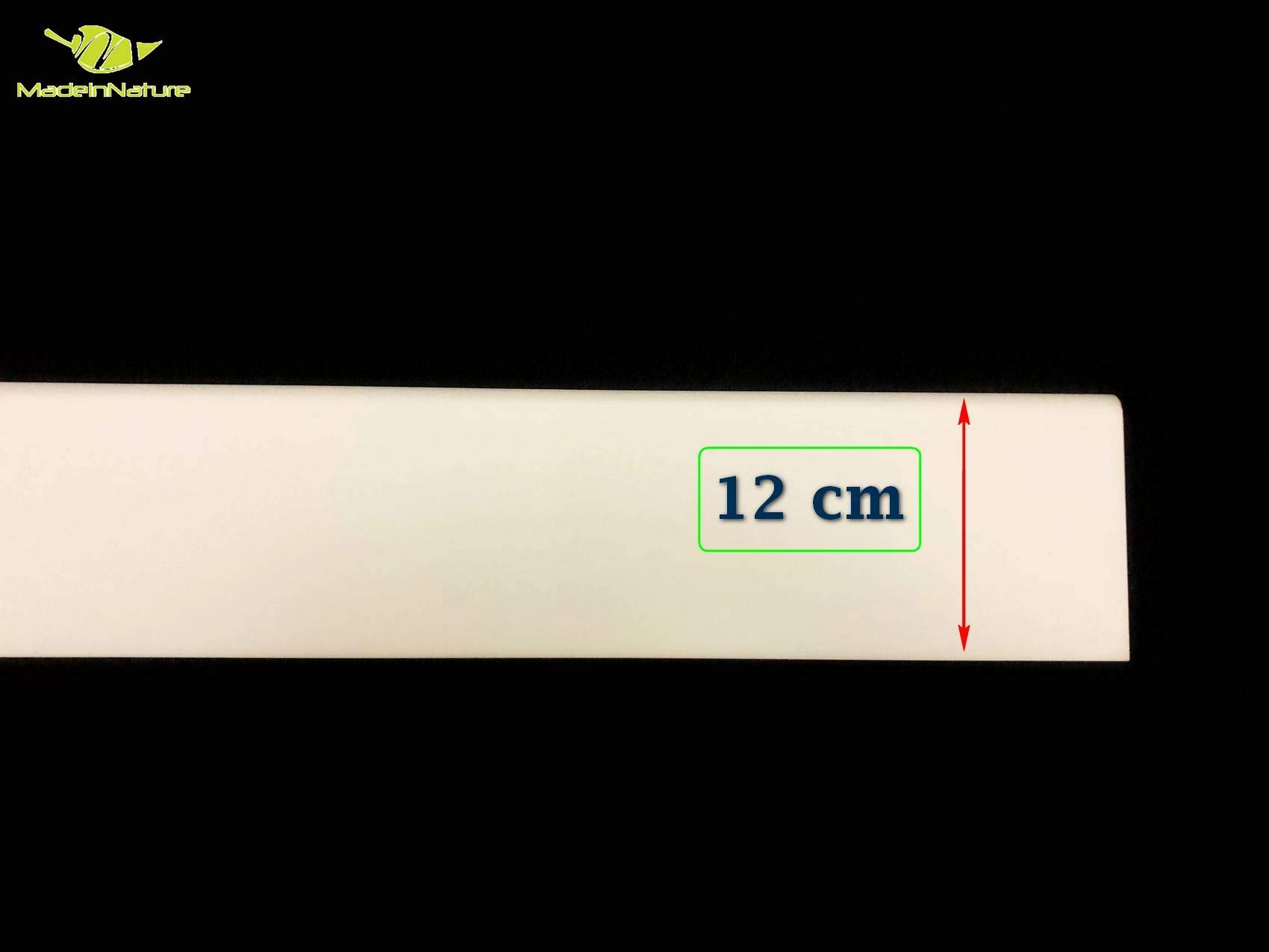 MadeInNature Battiscopa in media preverniciato bianco di altissima qualità – fabbricazione francese – diverse dimensioni e finiture (altezza 12 cm finitura arrotondata, 8 ml)