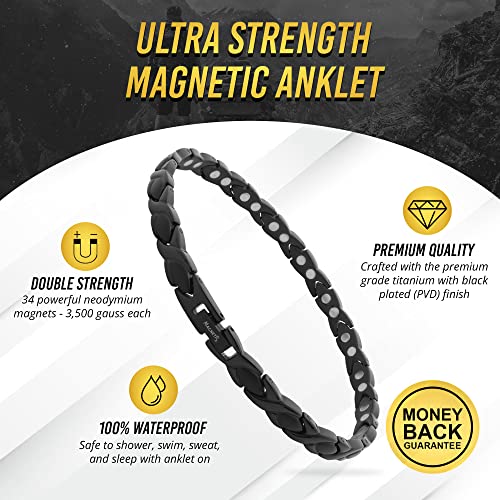 Image of MagnetRX Womens Magnetic Ankle Bracelet - Ultra Strength Magnetic Anklets with 34 Magnets - Titanium Ankle Bracelets for Women (Black)