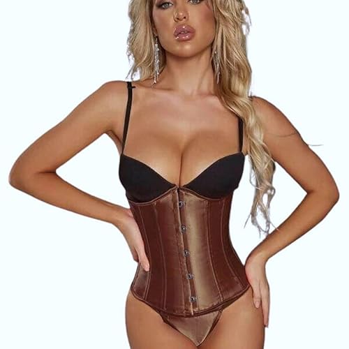 Corset Corselet Cinta Modeladora Redutora Delineadora Underbust Acetinado Marrom M681