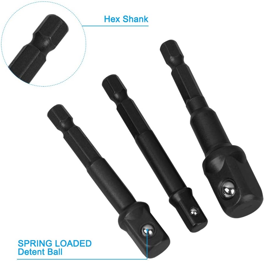 6 Pcs Socket Bit Adapters, FineGood 1/4" 3/8" 1/2" Drive Impact Power Extension Bar Set High Speed Drilling Bit Nut Driver Tool Kits