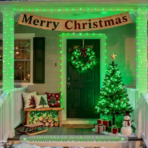 JMEXSUSS 2 Pack Green Solar Christmas Lights, Each 66ft 200 LED Green Solar Lights Outdoor, 8 Modes Copper Wire Solar Fairy Lights for Garden Yard Patio Christmas Halloween Decorations