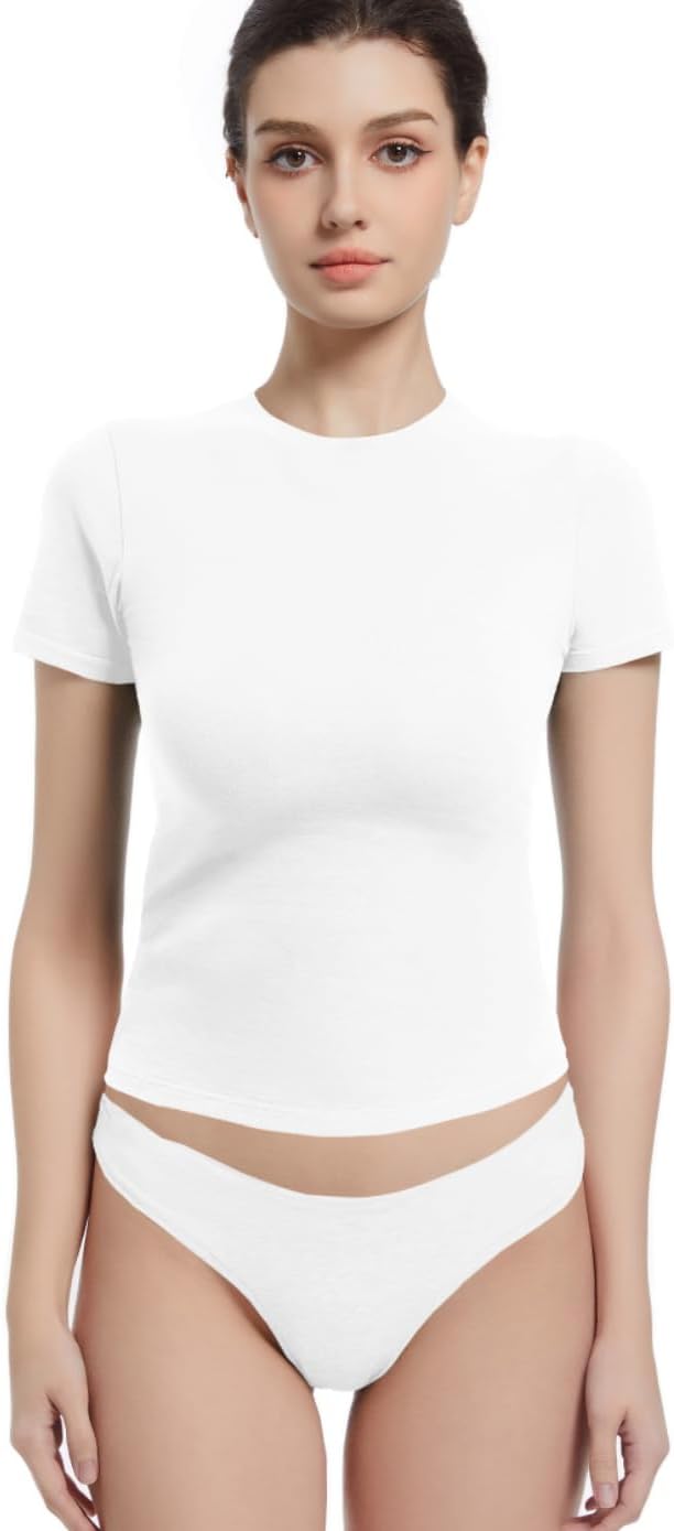 Crewneck Short Sleeve T Shirts for Women Fitted Basic TeesY2k Going Out Tops