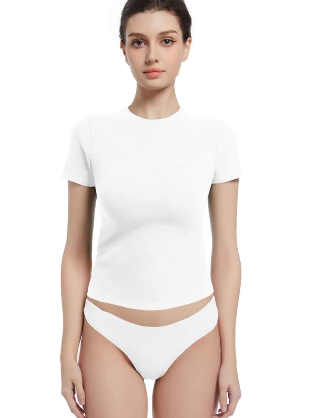 Abonlen Crewneck Short Sleeve T Shirts for Women Fitted Basic TeesY2k Going Out TopsShort Sleeve