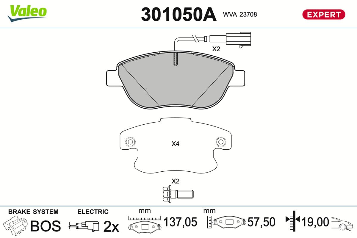 Valeo Jeu de 4 Plaquettes de Frein Expert 301050A, Essieu Avant