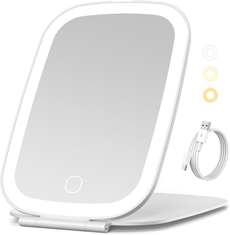 Espelho compacto de maquiagem NEZZOE dobrável com luz LED e bateria recarregável USB-C