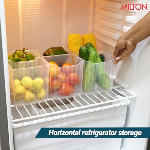 Image of MILTON Cryo Fridge Storage Containers for Door - Set of 6, Stackable, Space-Saving Transparent Plastic Containers with Waterproof Stickers, Multipurpose Kitchen Organizer for Fruits, Vegetables & More