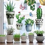 Mfault Potted Plant Window Clings 9 Sheets, Cactus Succulent Wall Glass Stickers Decal Hanging Bonsa