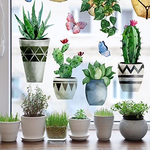 Mfault Spring Summer Potted Plant Window Clings 9 Sheets, Cactus