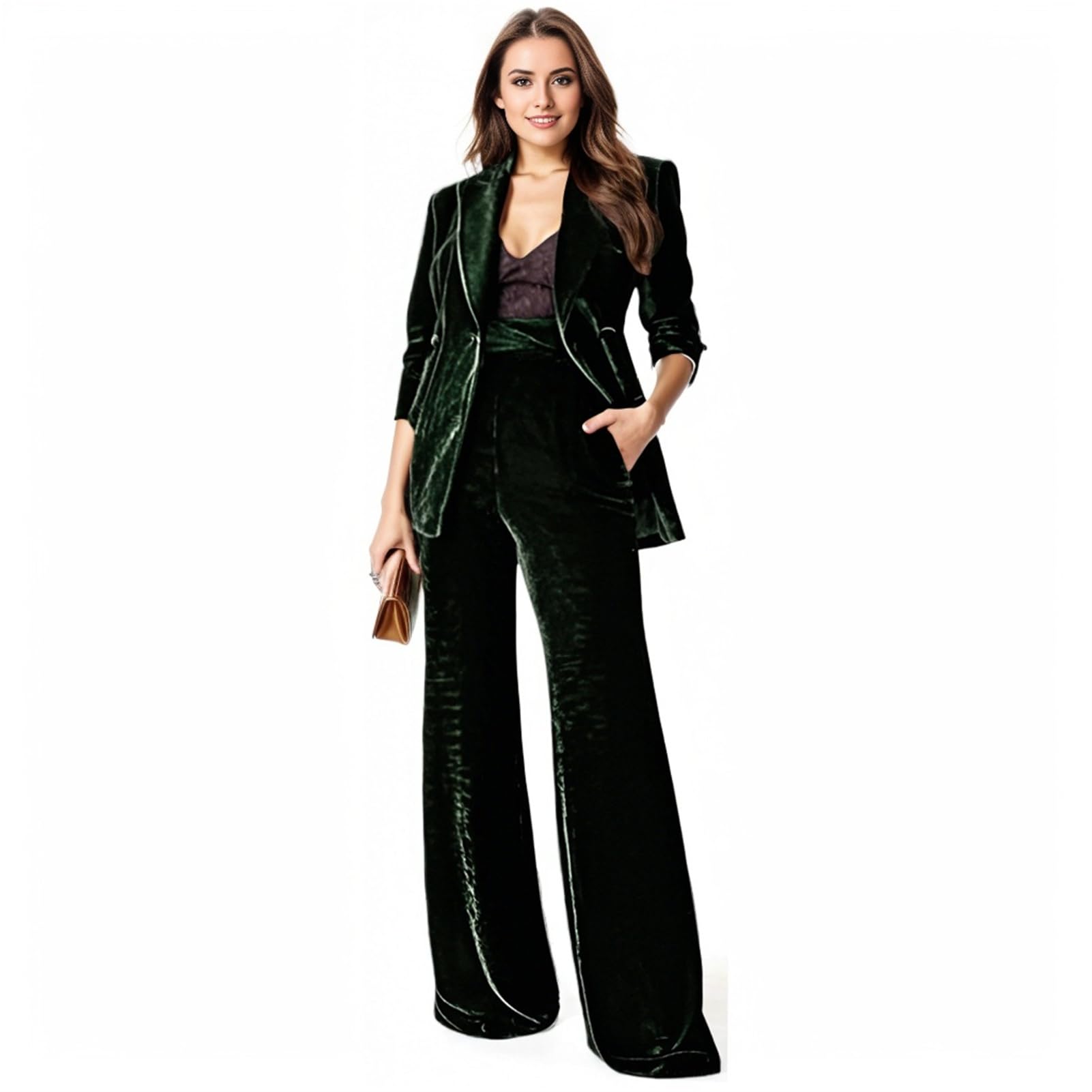 Velvet Suit Women 2 Piece Pant Suits for Women Dressy Blazer Professional Blazer Pantsuits Set Work Office