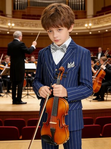 Image of Boy Suits Stripe Tuxedo Suit Set Complete Outfit Formal Wedding Party Wear Ring Bearer Outfit