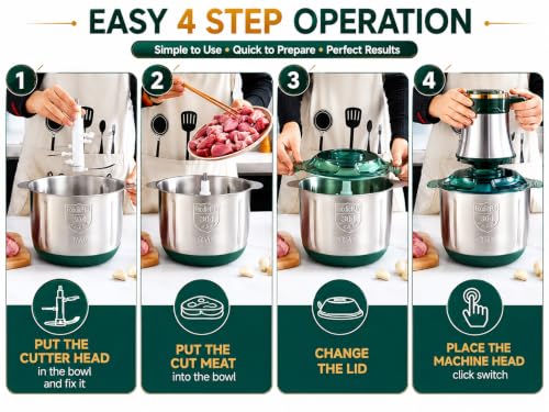 Image of Electric Chopper for Kitchen 2L Electric Meat Grinder with Handle, Stainless Steel Portable Machine, 4 Sharp Blades, 4 Speed Modes, 800W Heavy Food Chopper for Meat, Vegetables Mixer Grinder Blender