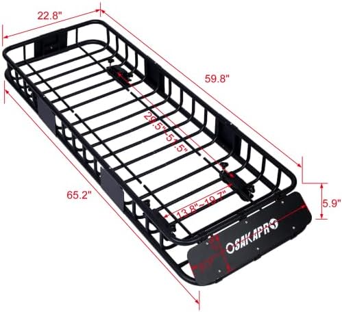 Rooftop Cargo Carrier Basket Motoring Roof Rack,Top Mount Roof Rack 64"" Black Steel, YYUE-231130-7