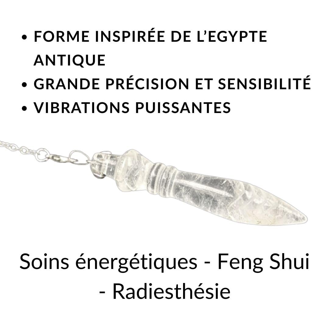 Pendule de Thot en Cristal de Roche – Pendule Égyptien de Haute Précision pour Radiesthésie, Divination & Feng Shui – Protection & Introspection – Pochette Offerte