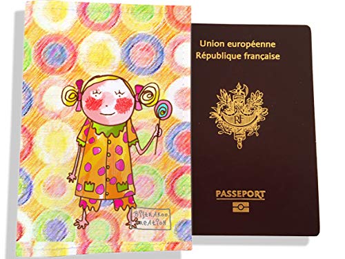 Protège passeport fille enfant, porte-passeport, range passeport, motif Petite fille à la sucette Réf. PP7127