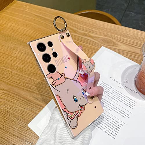 Meishangmei For Samsung Galaxy S23 Ultra Case 6.8" Sparkle Bling With Strap Stand Cute Pattern Imd Plating Design Silicone Shockproof Protective Glitter Cases Cover For Girls And Women - Pink Dumbo #TOP4