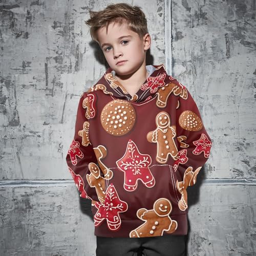 Kids Hoodies Sweaters Christmas Gingerbread Hooded Sweatshirts with Big Pockets for Boys Girls B04000054