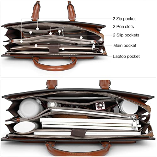 BOSTANTEN Briefcase for Women Laptop Tote 15.6 Inch Genuine Leather Handbag Work Bag Beige4