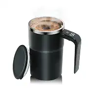 Self Stirring Coffee Mug 13 oz, Auto Mixing Cup With Lid And Touch Handle, Perfect Gifts For Man and Women (Onyx Black – 304 SS)