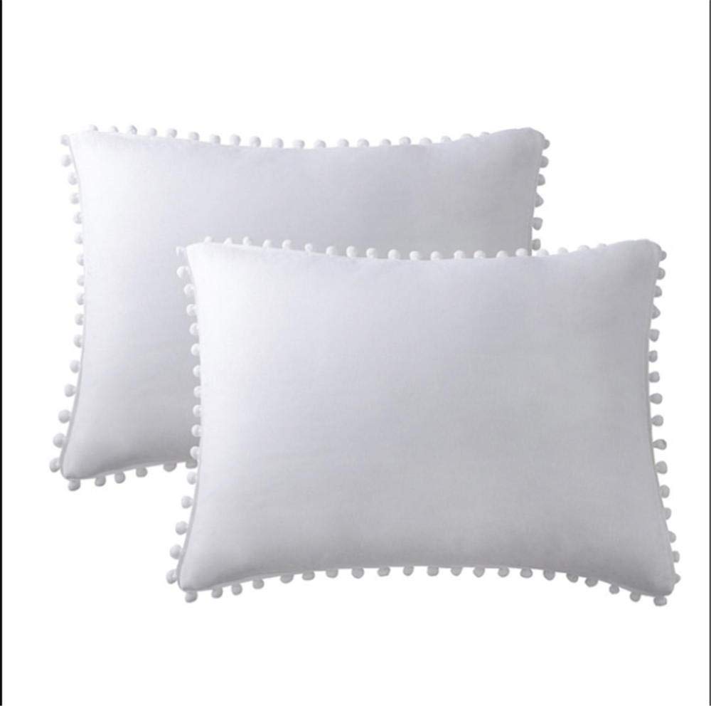 Funda de almohada decorada con bolas para solucionar camas aburridas un par blanco