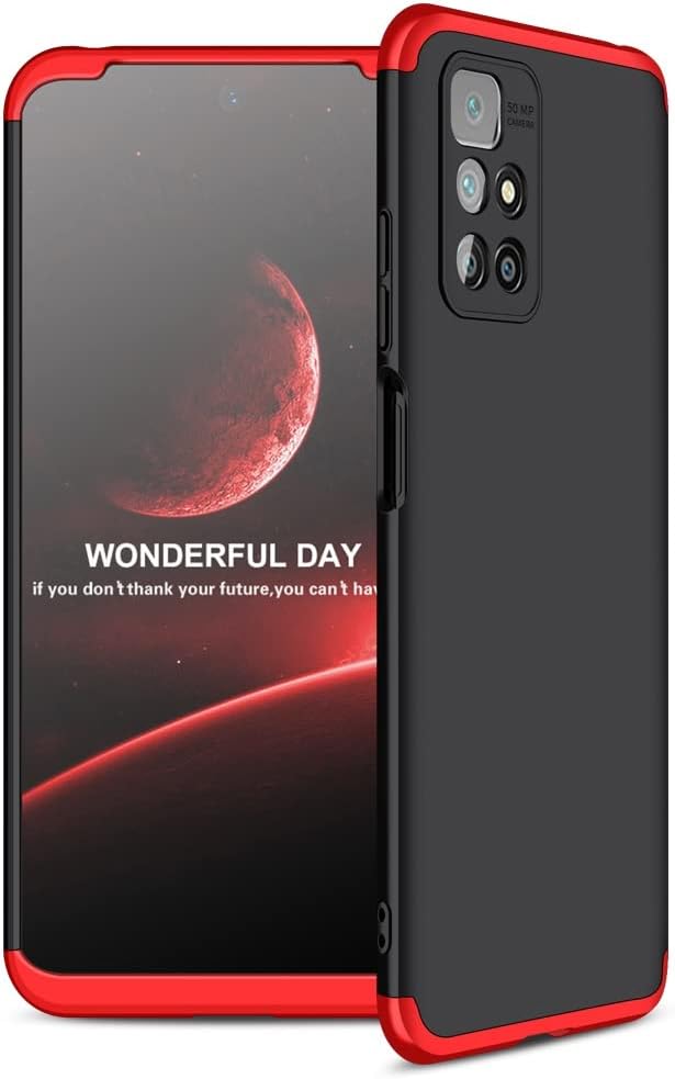 Designerz Hub® Redmi Note 11T 5G / Poco M4 Pro 5G Cover Case Ull Body 3 in 1 Slim Fit Complete 3D 360 Degree Protection Hybrid Hard Bumper Back Case Cover Black & Red