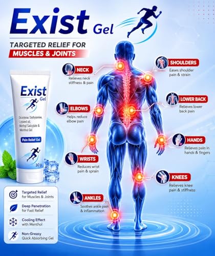Image of EXIST-GEL Quick Relief from Knee Pain, Back, Neck, Joint Pain and Sprains | Eases Inflammation and Muscle Spasms | Deep Absorption | Pack of 2 | 60 GM