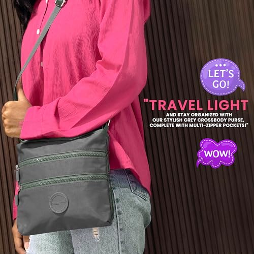 Image of Storite Crossbody Purses for Women Lightweight Small Travel Bag Shoulder Purses and Handbags with Multi Zipper Pockets - Grey (23x22x3 cm)