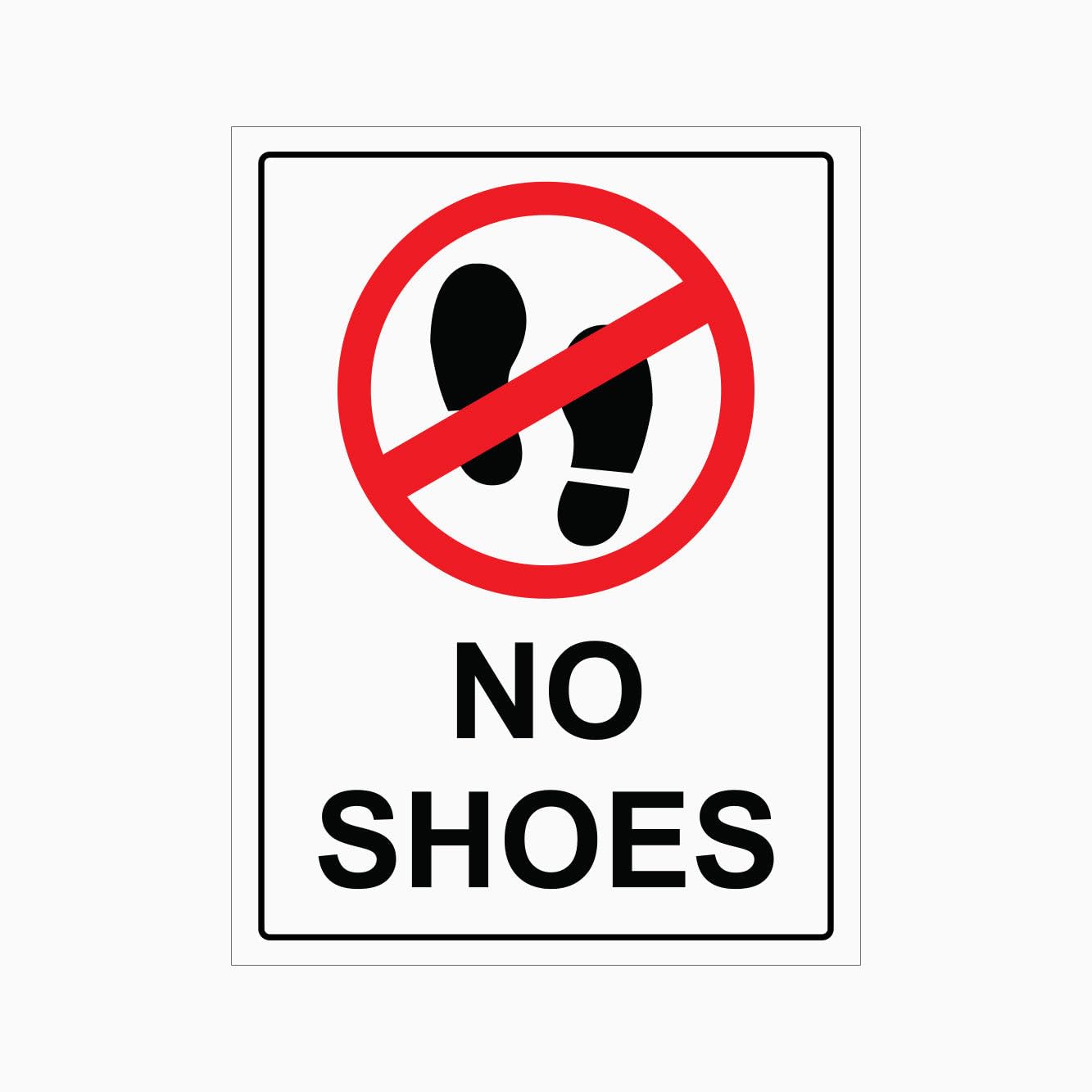 NO SHOES Sign, 12x8 Inch Metal Tin Sign, Entrance Regulation Plaque for Clean Rooms and Special Working Spaces