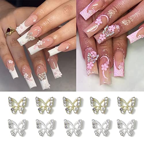 Butterfly Nail Charms 16 Pcs Silver Metallic Butterflies Nail Rhinestones For Acrylic Nails Shiny 3D Alloy Design Butterfly Nail Gems Rhinestones For Nail Jewelry Accessories Women Manicure Supplies #TOP1