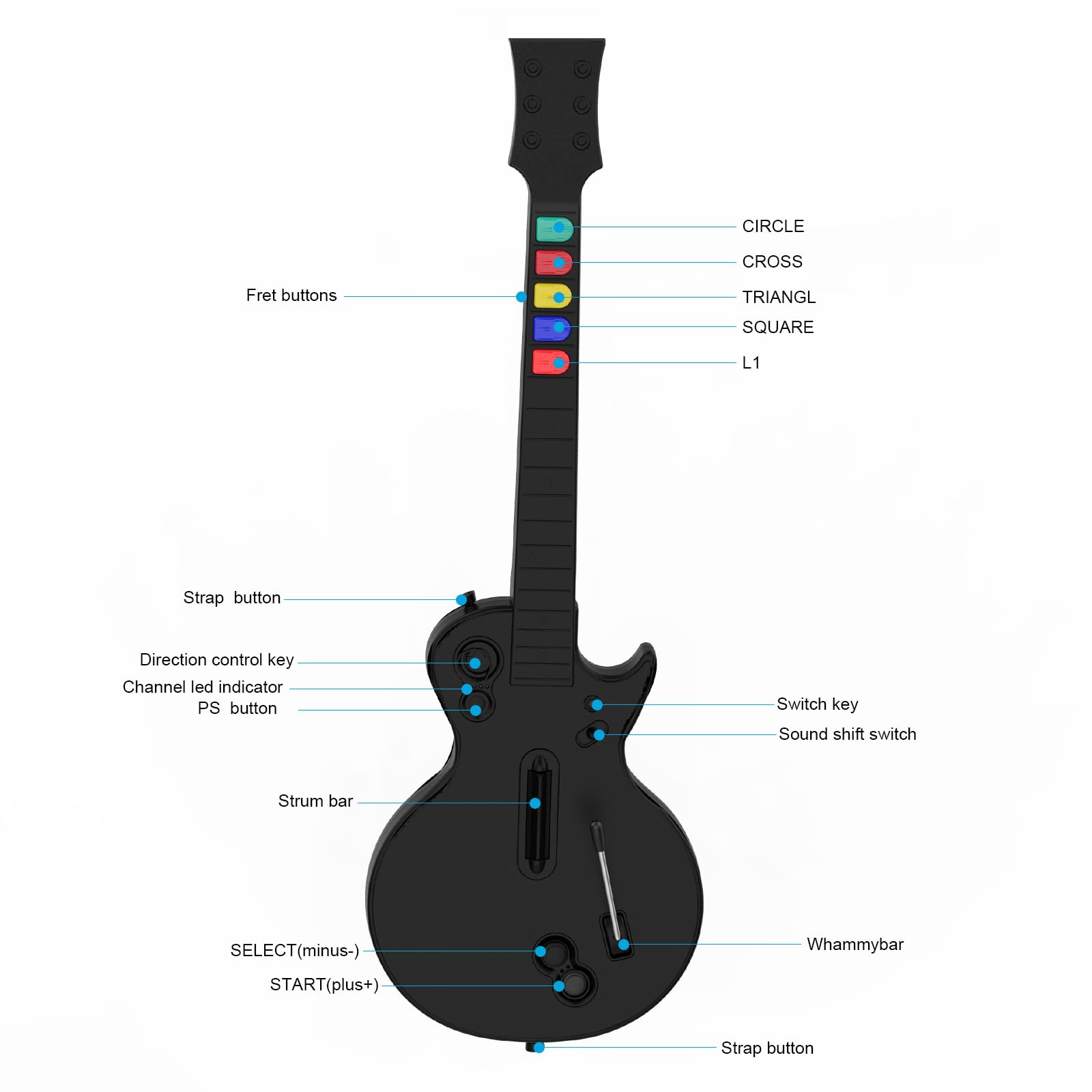 NBCP Controller Guitar Hero per PC e PS3, Chitarra Wireless per Guitar Hero 3/4/5 e Giochi Rock Band 1/2, Chitarra Guitar Hero con Tracolla per Chitarra (Dieci Tasti/Nero)