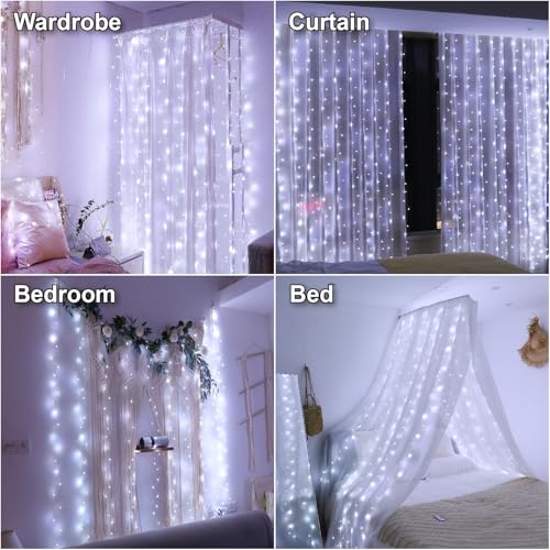 image for HXWEIYE 300LED Fairy Curtain Lights, 9.8x9.8Ft USB Plug-in 8 Modes Chr