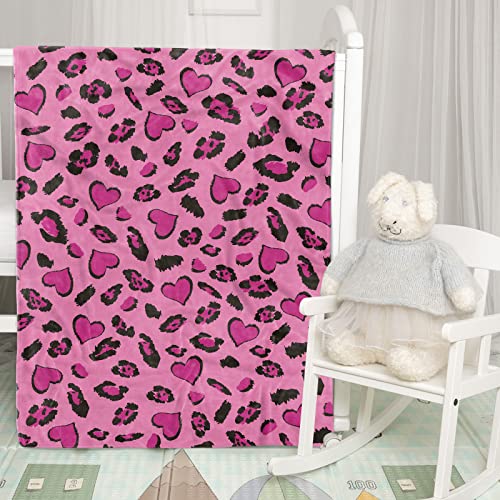Pink Leopard Print Blanket, Pink Heart Leopard Print Gift Blanket, Leopard Print Throw Blanket, Gift Blanket For Girls Women, Blanket In Living Room Bedroom, Birthday Gifts For Youth, 50" X 60"(Pink) #TOP4
