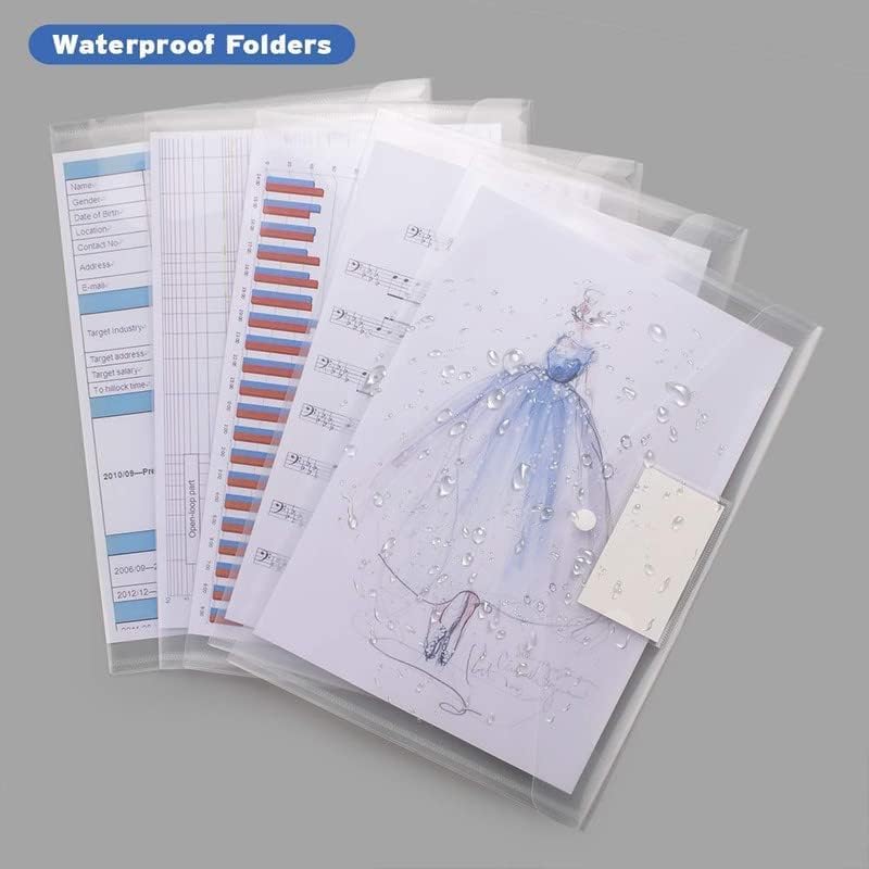 Image of A4 Document File Bag | Transparent Envelope Holder Storage Case with Snap Button | White Clear Plastic Organizer for Papers, Stationery (Pack of 5)