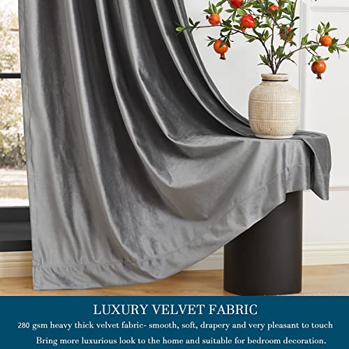 Primrose Dark Grey Velvet Curtains 96 Inch Long For Living Room,Set Of 2 Panels Blackout Rod Pocket Back Tab Window Treatment Room Darkening Heavy Decorative Curtains Drapes For Bedroom #TOP3