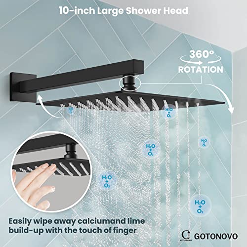gotonovo Matte Black Shower System with Tub Spout 3 Function Mixer Shower Tub Combo Set 10 Inch Wall Mounted Rainfall Shower Head with Handheld Shower Bathroom Luxury Rain Rough-in Valve and Trim Kit