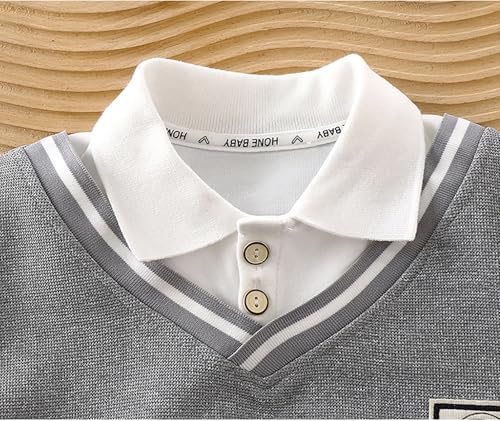Pull col V enfant garçon en coton mélangé doux pour l'école - 5
